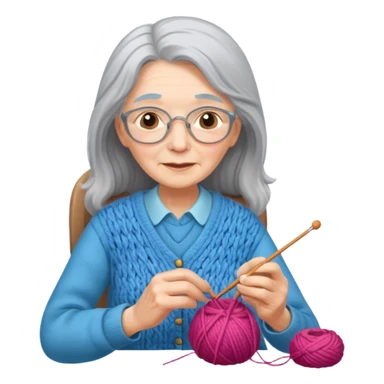 elderly women  working knitting in long hair sticker