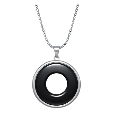 onyx pendant with mirror-like surface, suspended from a shimmering silver chain, radiating quiet magic sticker