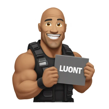 The rock holding a sign "don't laugh" sticker