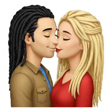 emoji bacio tra coppia donna capelli neri con dread e uomo biondo sticker