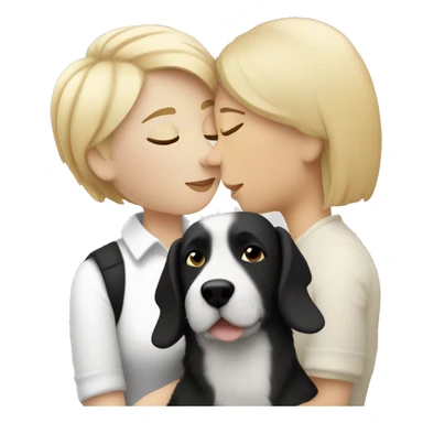 lesbian woman with short blonde hair kissing a black and white épagneul breton dog with short hair sticker