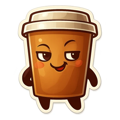 Tall coffee cup, dramatic, naughty flirty, smirking sticker