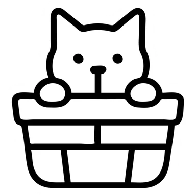 stylized cat peeking out of a basket, bold lines sticker