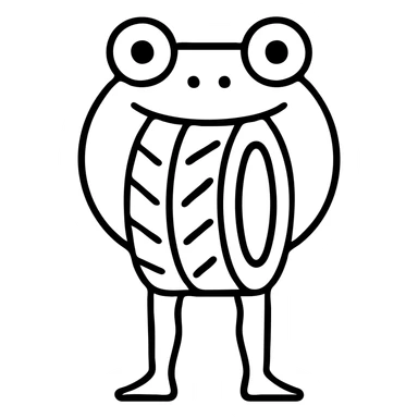 Change the legs to realistic human legs, keep the tire and frog's head, outlined icon style, no background sticker