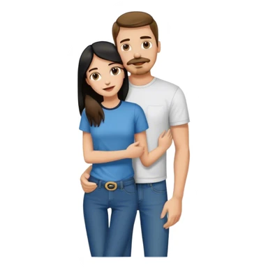 tall white guy with brown hair goatee mustache wearing t-shirt and jeans hugging a shorter white girl with long black hair sticker