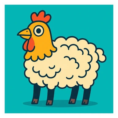 sheep body with chicken head, simple background, vibrant style sticker