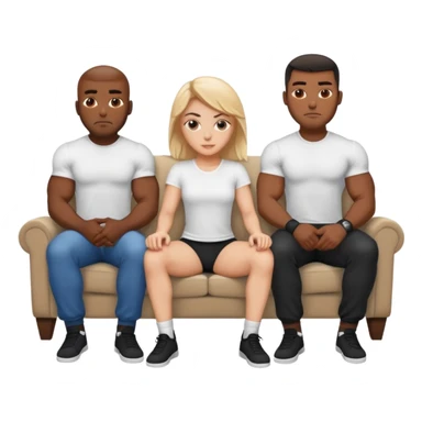 White girl sitting criss cross on couch with five muscular black men in white tshirts around her sticker