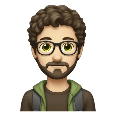 boy with green eyes with glasses long dark brown hair dark brown beard pale skin sticker