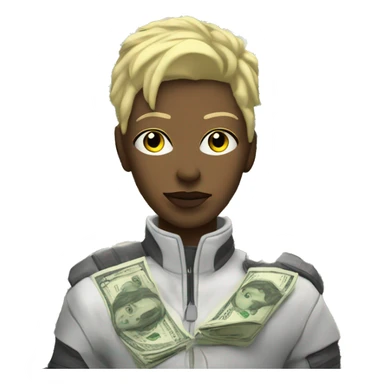 cyber punk in front of  pile of cash sticker