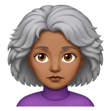 "- Nữ
- 50 tuổi
- Da nâu
- Tóc bồng bềnh, tóc bạc
- Mặt nghiêm túc, mũm mĩm
" sticker