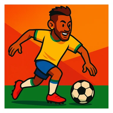 Neymar, famous Brazilian footballer, dribbling a soccer ball, cartoon style, vibrant colors sticker