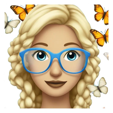Gorgeous blond lady blue eyes with flowers and butterflies wearing glasses  sticker