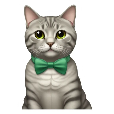Aesthetic fat grey tabby British short hair full body cat with sage green bow tie sticker