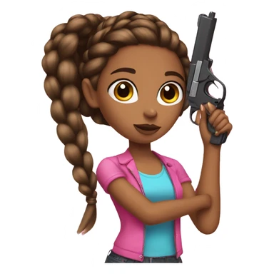 Braid hair brown Girl hand pink nails holding pink gun sticker