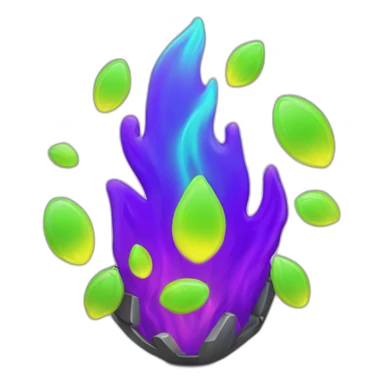 Fire Cyber emoji of a FUTURISTIC HIGHTECH 3D Fire colors Lemon green and purple neon Fire sticker
