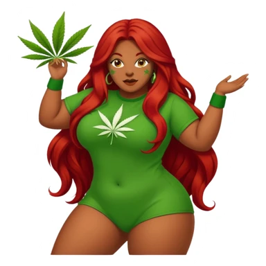 Thick woman twerking with long red hair and green 420 outfit sticker