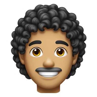 young hispanic guy with very curly long black  hair and no beard or mustache, and with sweet smile, just lips, no teeth sticker