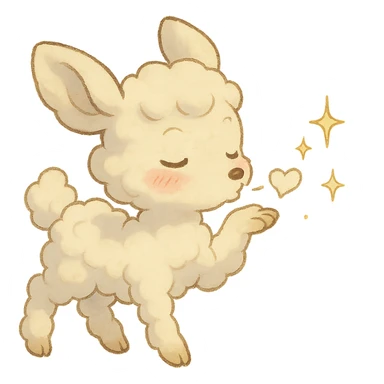 Ghibli-inspired vanilla cloud doe, blowing a kiss with sparkles and rosy cheeks, soft and dreamy sticker
