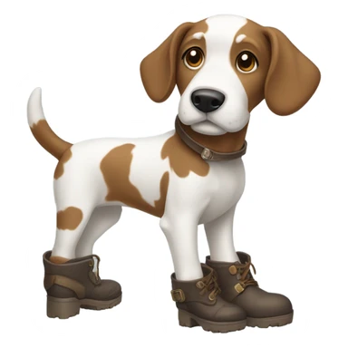 Brown and white dog wearing boots on feet sticker