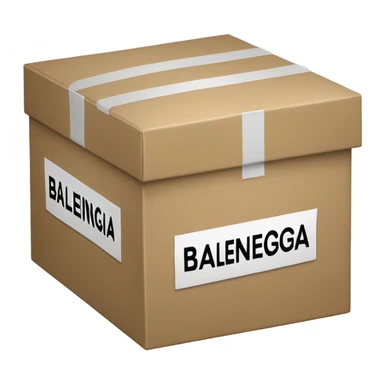 box with "balenciaga" written on it sticker