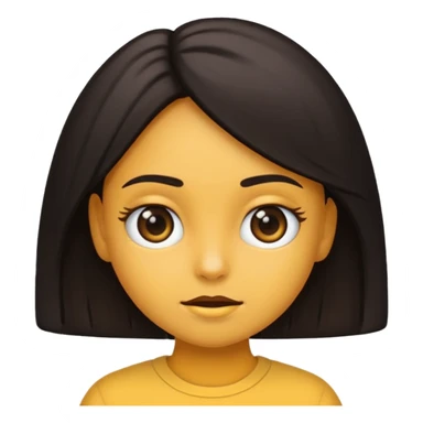 emoji estilo iOS de uma menina parda, cabelo cacheado curto preto dividido ao meio, olhos castanhos, expressão neutra sticker