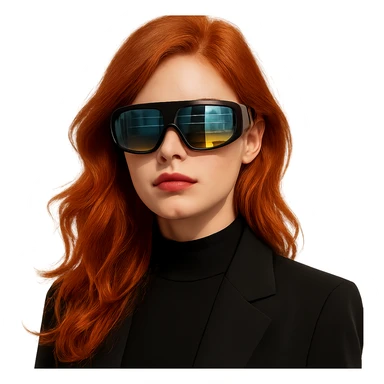 striking redhead with shiny solar glasses, fashionable and modern look sticker