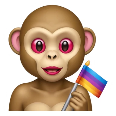 Monkey wearing lipstick with the pride flag sticker