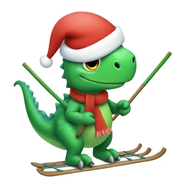 christmas dinosaur skiing while holding poles sticker