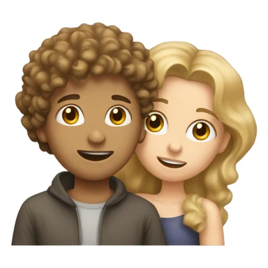 Boy with brown curly hair kissing dirty blonde girl sticker