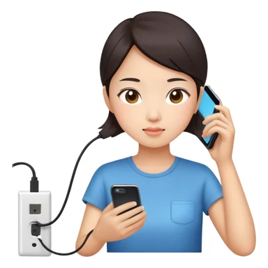  A chinese girl using a phone while charging sticker