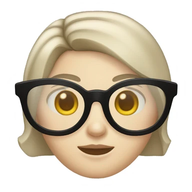 Short dark blond hair, dark eyes, round silver glasses, round nose, pale white skin sticker