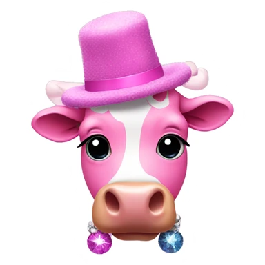 pink cow wearing a disco hat and fuzzy boots sticker