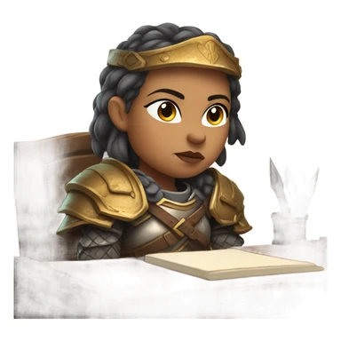 Female Dwarf Warrior at a desk sticker