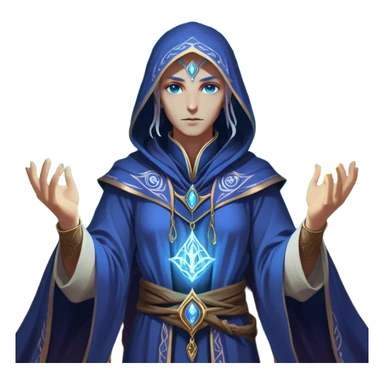 Clash of Clans aesthetic friendly Mage Portrait Emoji, With an enigmatic, slender build draped in flowing mystical robes adorned with arcane symbols, piercing eyes and a determined aura, his face rendered in a natural skin tone (not yellow), Simplified yet sharply defined features, highly detailed, glowing with a cool, otherworldly radiance, high shine, wise and resolute, stylized with an air of ancient sorcery, focused and mystical, soft glowing outline, capturing the essence of a powerful mage ready to unleash enchanted spells on epic adventures! sticker