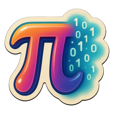  combine the π (pi) math symbol, binary code, and digital mist emerging from it. sticker
