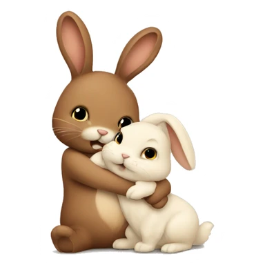 Brown bunny hugging beige bunny sticker