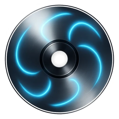 A minimalist CD disc with abstract pattern, glowing effect, cyan color sticker