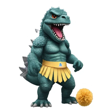 Godzilla dressed as a cheerleader with pompoms sticker