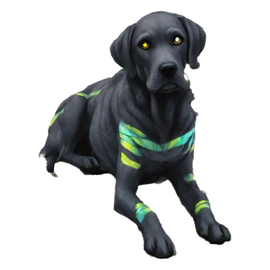 .Zombie_ Vaporwave black holographic oilslick zombie yellow Labrador zombie dog yellow caution tape graffiti stripes yellow and black stripes sticker