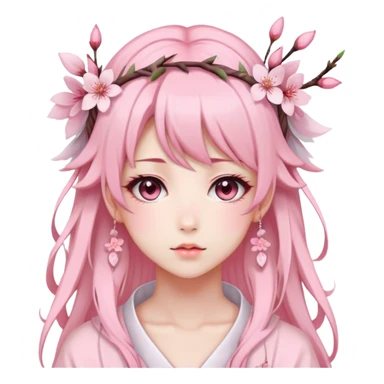 A Gorgeous Beautiful Anime Lady with a Sakura Cherry Blossom Headdress and Pretty Hair, pastelcore aesthetic  sticker