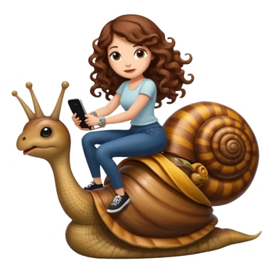 cute woman long curly brown hair tattoos riding giant snail sticker