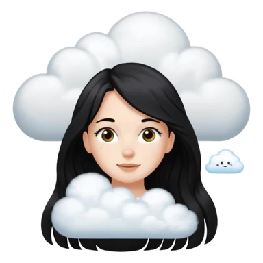 Quiero un emoji que arriba de ella tenga una frase que diga "hi" como una nube en su cabeza que sea una niña blanca pelo negro largo y que tenga pecas en su carita sticker