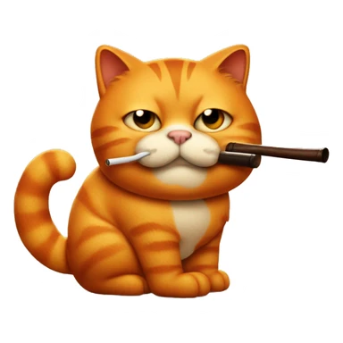 an orange fat Garfield cat smoking a wooden pipe sticker