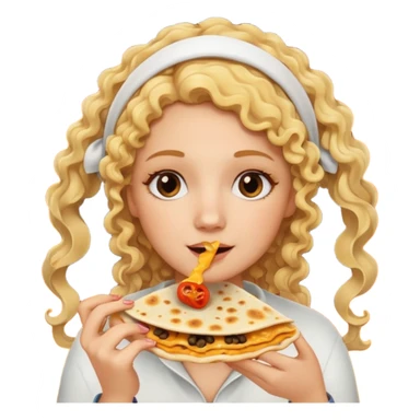 mujer con pelo rubio rizado comiendo quesadillas quemadas. sticker