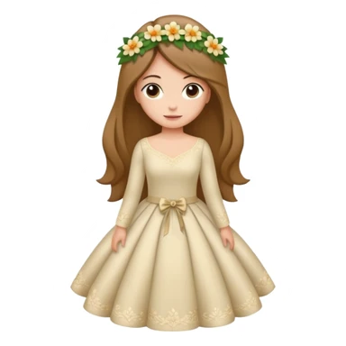 Chica blanca, cabello castaño, recogido en moño alto, vestido novia de manga larga, cuerpo entero, ramo de flores en una mano sticker