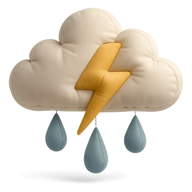 plush cushion thunderstorm cloud with lightning and rain, soft edges sticker