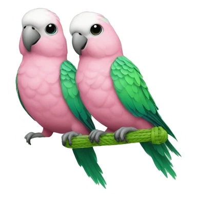 2 Pink parakeets with green wicker ball sticker