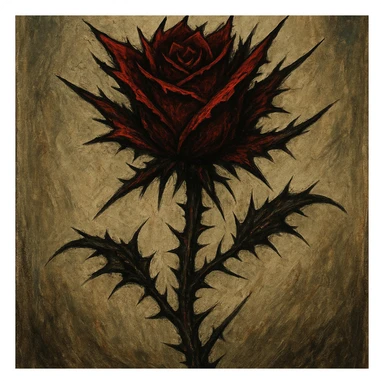an intense, fierce rose with jagged petals and thorny stem, wild and untamed sticker