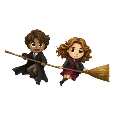 harry poter and hermione granger on  a broom sticker