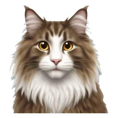 Norwegian forest cat with brown dark long fur and white neck fur and white nose  sticker
